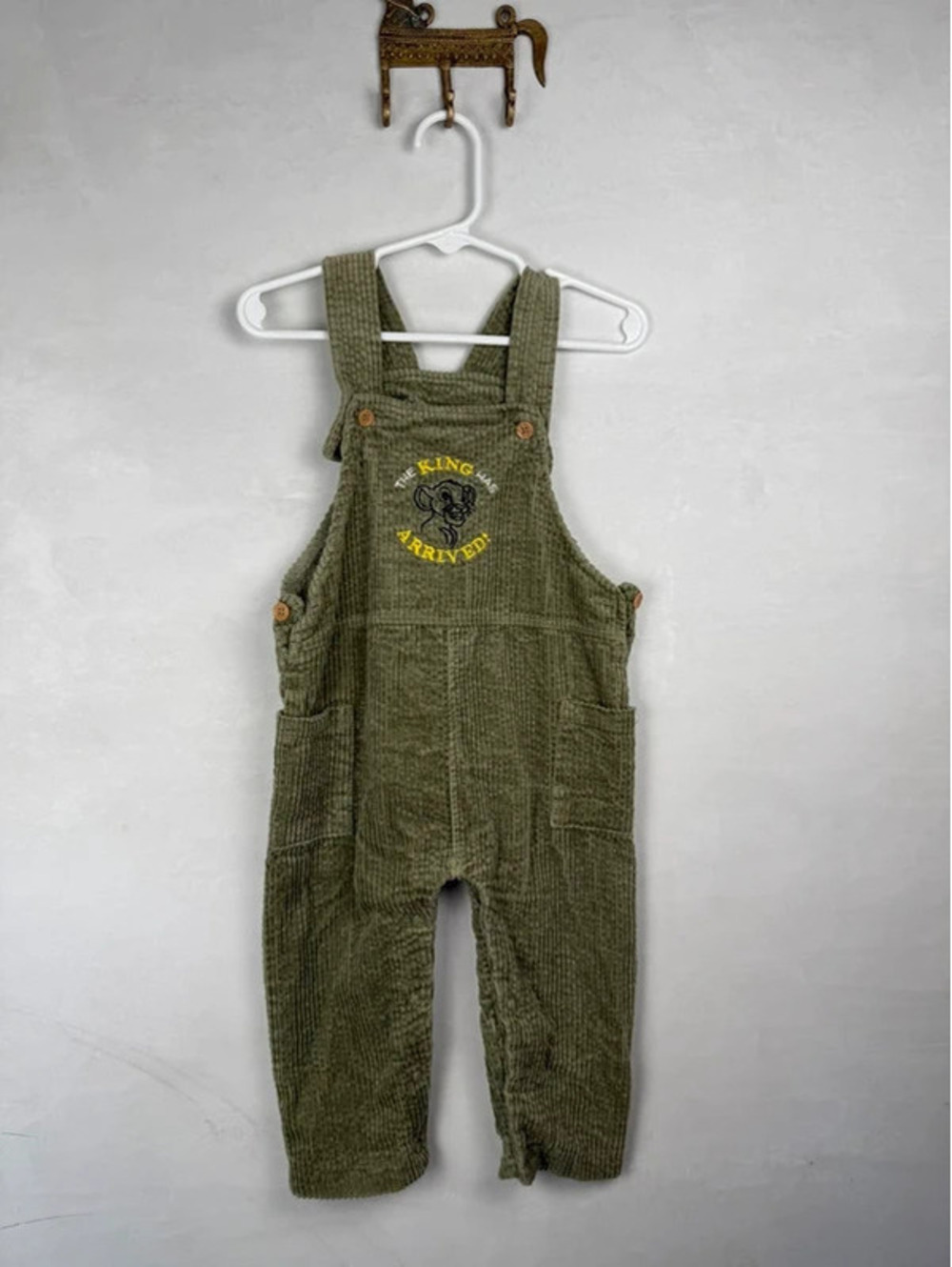 Green corduroy lion King overalls size 18 months